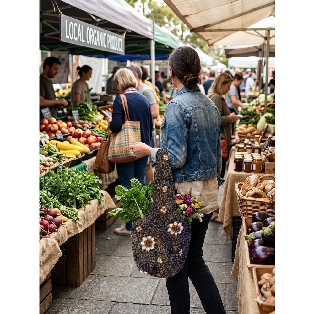Floral Fabric Tote Bag Boho Lightweight Shoulder Bag Everyday Carry - Picture 2 of 7